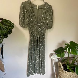Polka Dot Midi MOM Dress in Sage